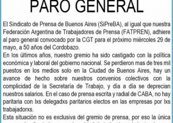 #29M: El SiPreBA adhiere al Paro General