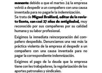 El SiPreBA repudia un nuevo despido en Editorial Atlántida