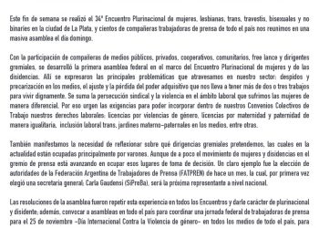 Las trabajadoras de Prensa de todo el país dijeron presente en el 34º Encuentro