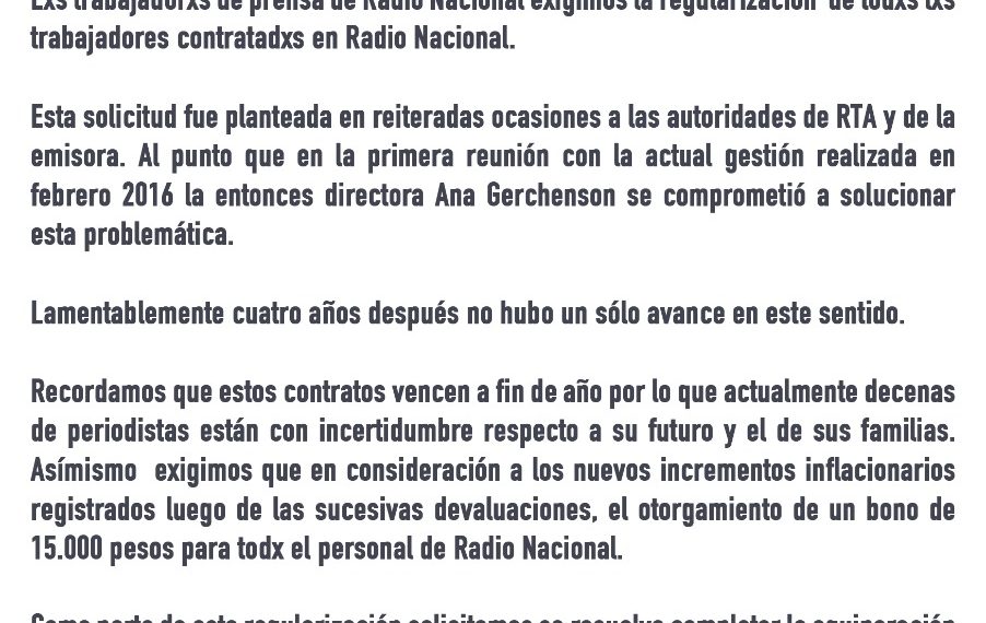 Radio Nacional: regularización y bono