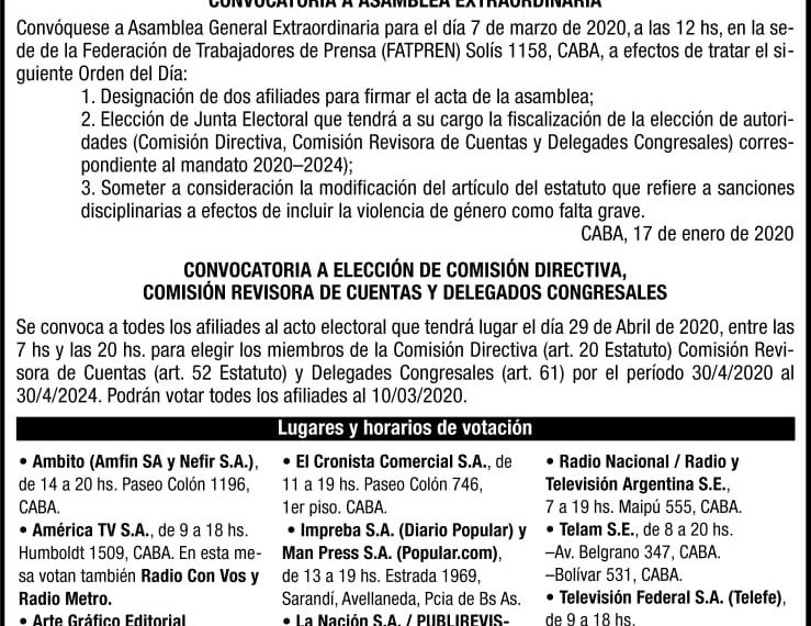 El SiPreBA convoca a Asamblea Ordinaria y a Asamblea Extraordinaria