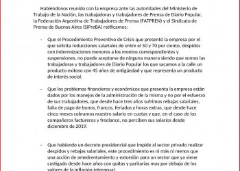 Junto a las y los trabajadores, el SiPreBA dice NO al ajuste en Diario Popular