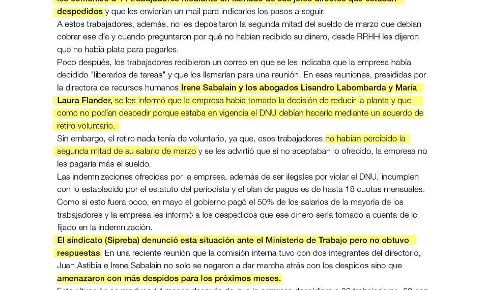 Editorial Atlántida incumple el decreto presidencial y despide en cuarentena