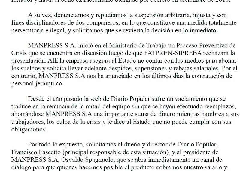 Basta de aprietes y ajuste en la web de Diario Popular
